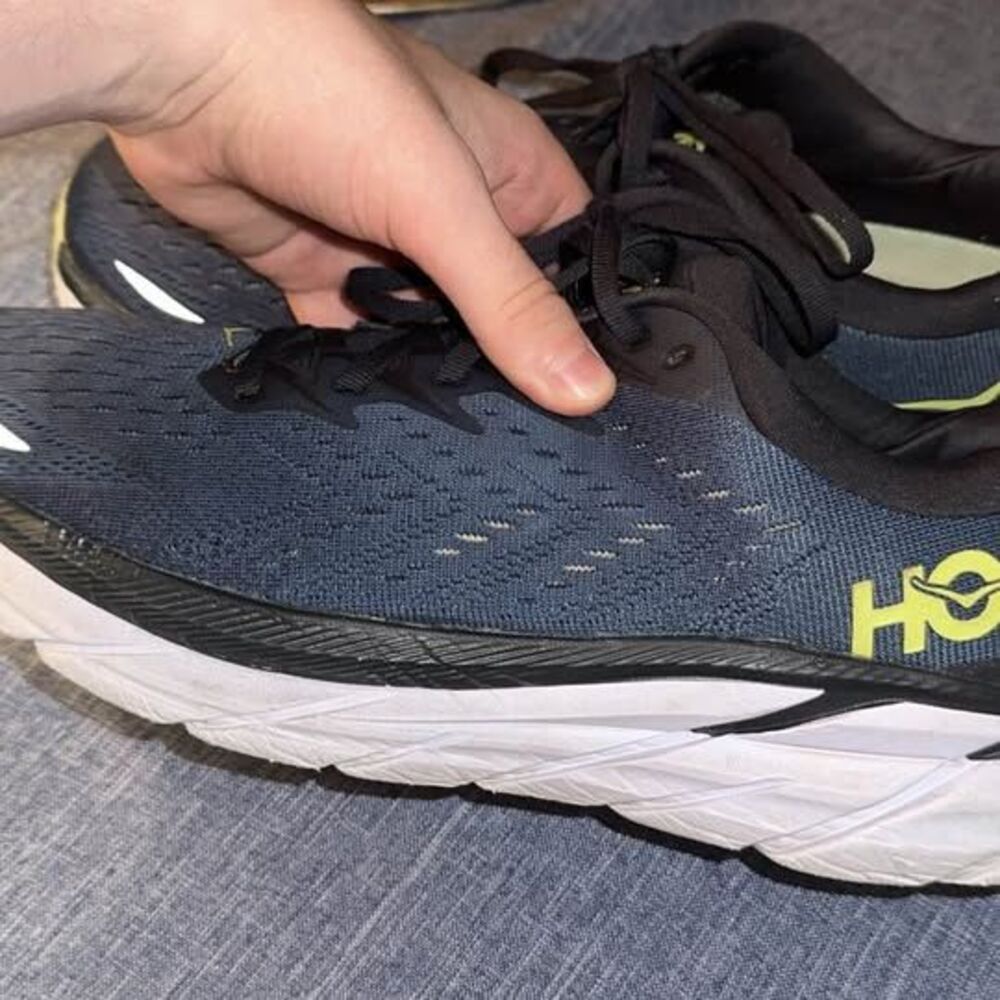 Hoka Clifton 8 running shoes in the Blue Coral and Butterfly colorway Size 10D
